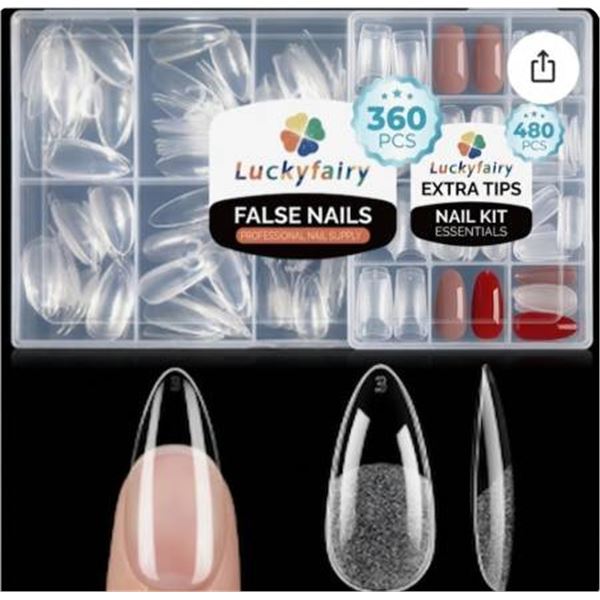 LOT OF 2 ‚Äì Luckyfairy False Nails, Medium Almond, 360 pcs, Model CALF-F017