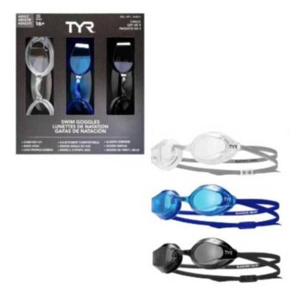 TYR Swim Goggles 3-Pack for Adults, Model 191961, Ages 16+