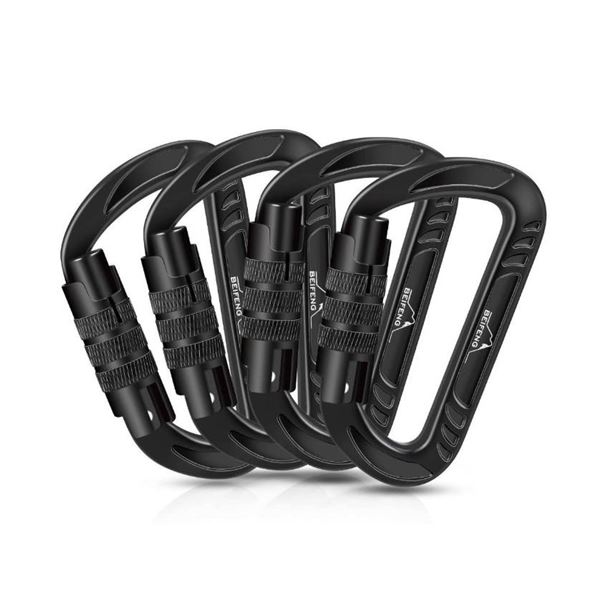 BEIFENG Heavy Duty Aluminum Locking Carabiner Clips, 4 Pack, Rated 12kN