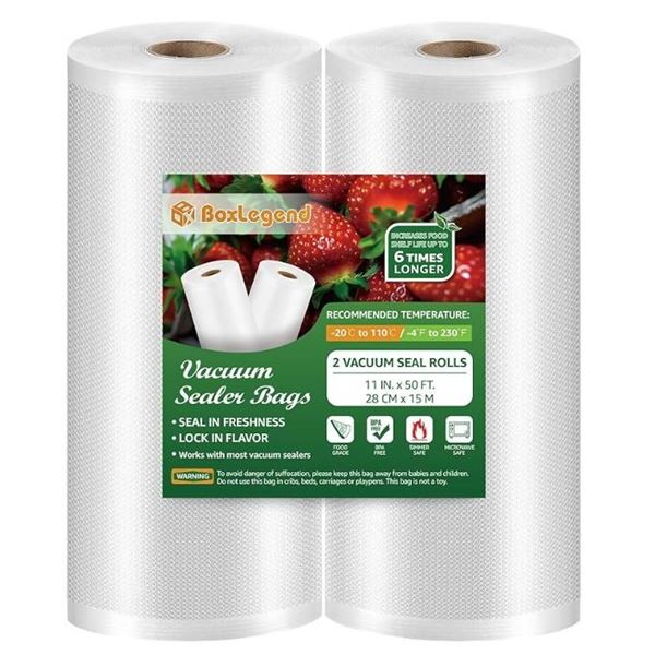 BoxLegend Vacuum Sealer Bags, 2 Rolls, 11 in x 50 ft Each, BPA-Free