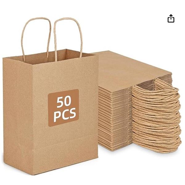 Bolthy Brown Kraft Paper Bags, 50 PCS, 20x8x14cm, with Handles