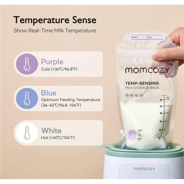 Momcozy Breastmilk Storage Bags, Temp-Sensing Discoloration Milk Storing Bags for Breastfeeding, Dis