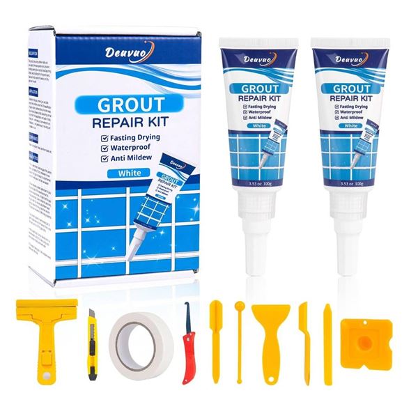 Deuvuo Tile Grout, 12 Pcs White Epoxy Grout Repair Kit with Tool, Grout SealerÂ Â White