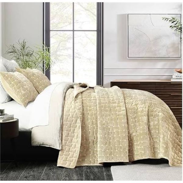 Grassix Luxury Velvet Quilt Set King Size, 3 Pieces Lightweight Velvet Comforter with Pillow Shams