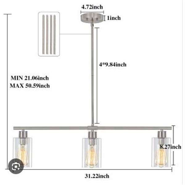 ETONIMERR Brushed Nickel 3-Light Pendant Light For Kitchen Islands