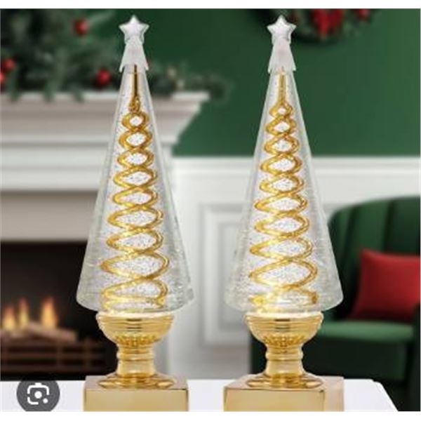 Set of 2 - 14" Spiral Trees with LED Lights, Model 5087937