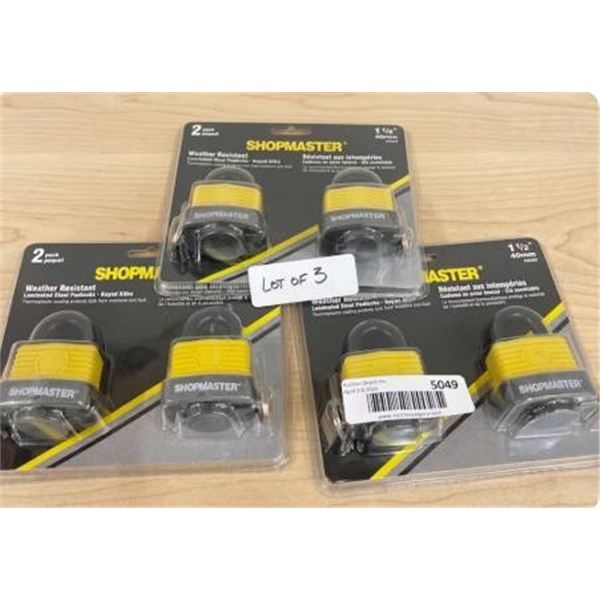 Lot of 3Â  Shopmaster 2-Pack Weather-Resistant Padlocks