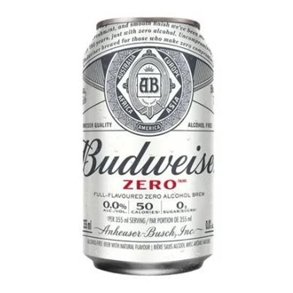 Budweiser Zero Non-Alcoholic Beer Cans, 12-Pack, 355ml Each