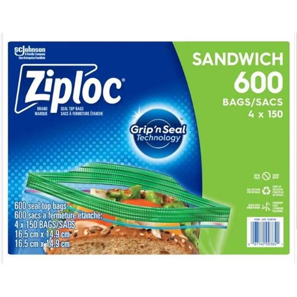 Ziploc Sandwich Bags 600 Count 4 x 150 Easy Close