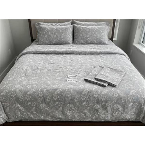 Gray Floral King Size 4 pc Sheet Set