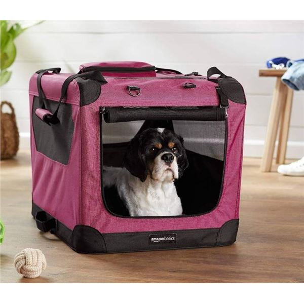 Amazon Basics Premium Folding Portable Soft Pet Crate, 36 Inches, Red