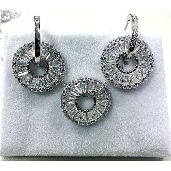 Sterling Silver CZ Earrings and Pendant with Sterling Silver Chain, W/A $1250.00.