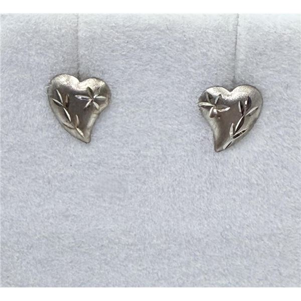 14KT White Gold Plain Heart Shape Earrings, W/A $600.00.