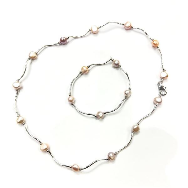 Cultured Pearl Necklace and Bracelet Set, W/A $1260.00.