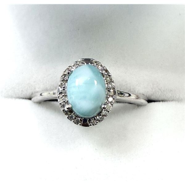 Sterling Silver Natural Larimar (1ct) and CZ Ring, Size 8,W/A  $450.00.