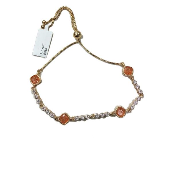 Gold Plated Sterling Silver Natural Sun stone (2ct) with White Topaz Bracelet, W/A $1260.00.
