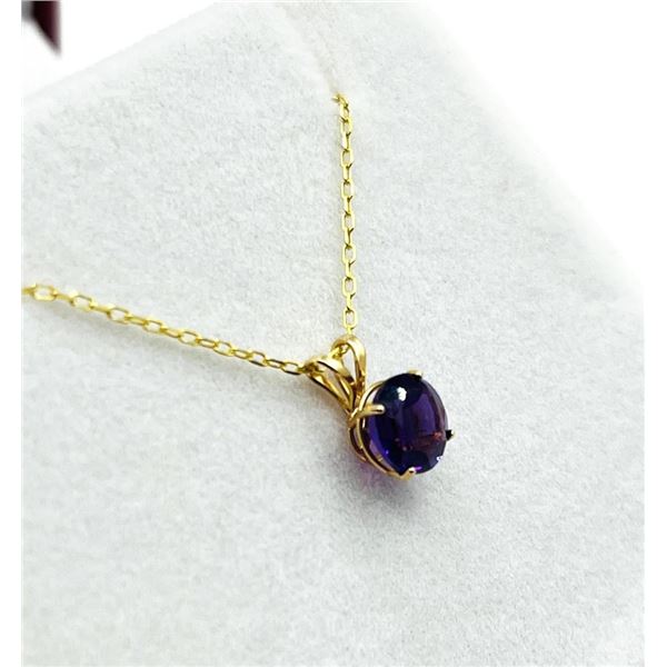 10KT Yellow Gold Natural Amethyst (0.96ct) Pendant with Gold Plated Sterling Silver Chain, W/A $550.