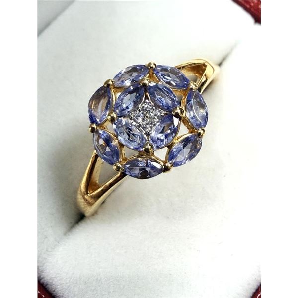 Gold Plated Sterling Silver Natural Tanzanite (0.39ct) with CZ Ring, Size 5.25, Retail $600.00. Tanz