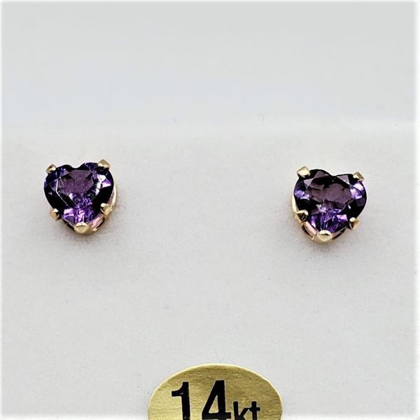 10KT Yellow Gold Natural Amethyst (0.85ct) Heart Shape Earrings, W/A $450.00. Amethyst is the births