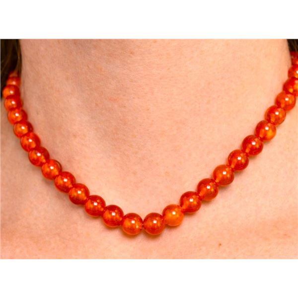 $200, SILVER ROUND CARNELIAN (185ct) NECKLACE 16", retail value $200