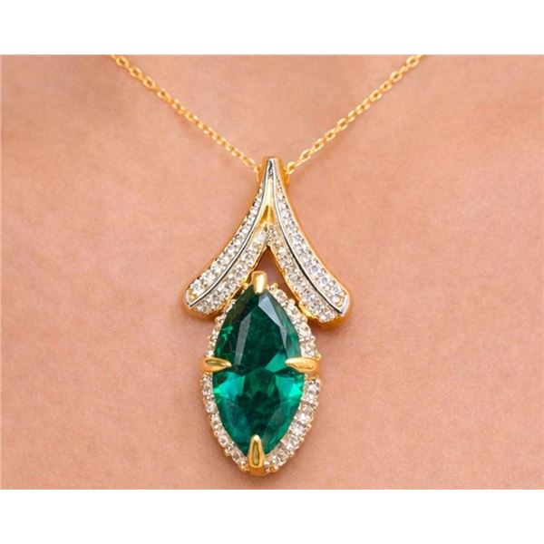 $100, SILVER(1.15g),  CREATED EMERALD (1.35ct) PENDANT, retail value $100