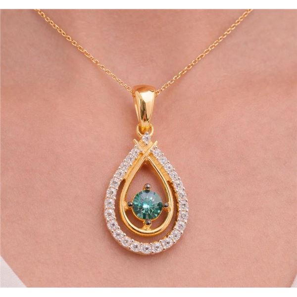 $150, SILVER(1.35g),  GENUINE LAB BLUE DANCING DIAMOND (0.01CT)+CZ PENDANT, retail value $150