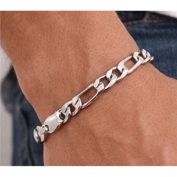 $200, SILVER(11.2g),  MEN'S RHODIUM PLATED BRACELET 8", retail value $200