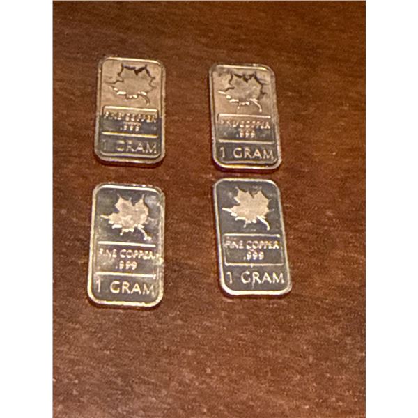 4 Canadian Copper 999 1 Gram Maple Leaf Bars