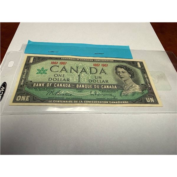 1954 Bank of Canada $1 Bill, Modified Portrait, Serial Number 186718181