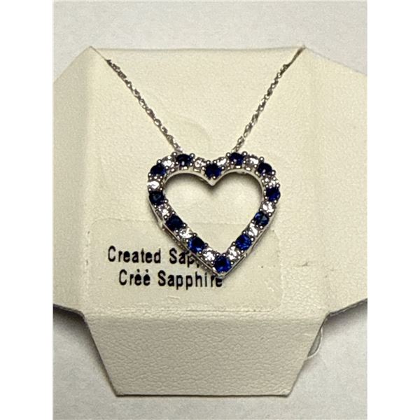 Heart-Shaped Created Sapphire Pendant Necklace with Chain, Silver-Tone