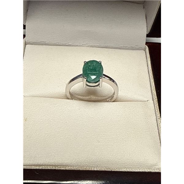 Rhodium-Plated Sterling Silver Ring with 2.6 CT Emerald