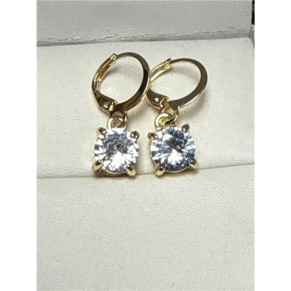 14k GP Leverback Earrings with 2.0 Carat Solitaires