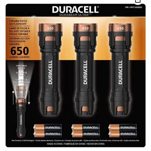 Duracell Durabeam Ultra Flashlights Set with Batteries, 650 Lumens