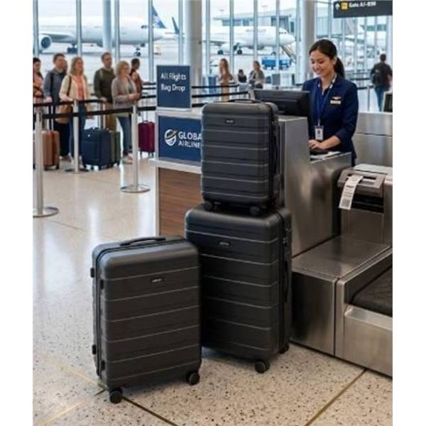 Pack & Fly 3-Piece Black Edition Luggage Set With Cabin, Medium, and Large SizesÂ Black