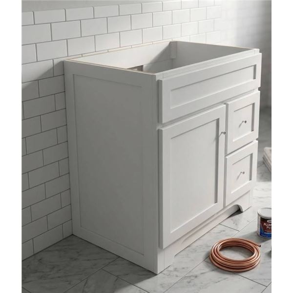White 30-Inch Bathroom Vanity Cabinet with Door and Drawer Storage