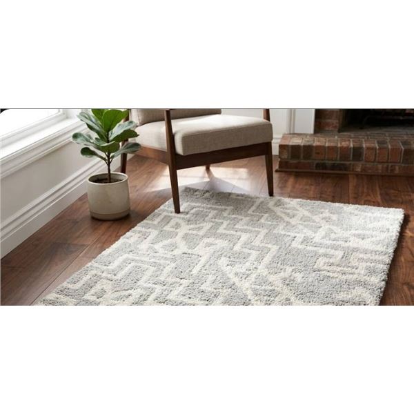 36 in x 48 in Gray and White Patterned Rug