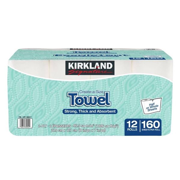 12 Roll Pack of Towel Paper with 160 Sheets Per Roll