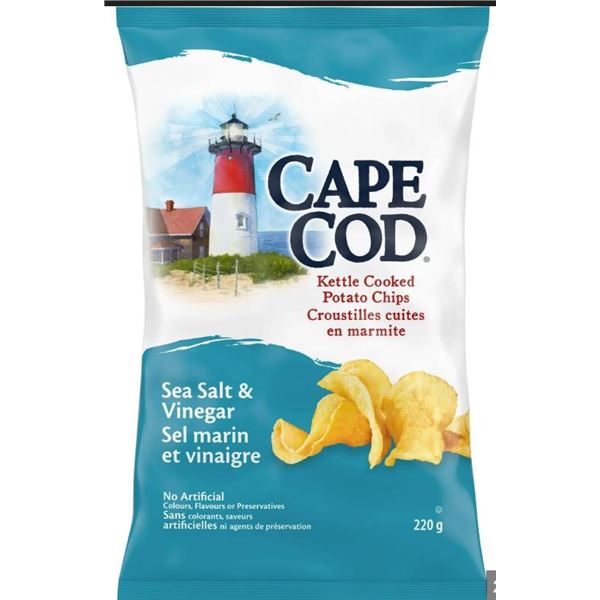 Cape Cod Kettle Cooked Potato Chips, Sea Salt & Vinegar, 12 x 220g Bags