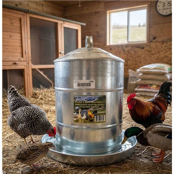 5 Gallon Metal Poultry and Game Bird Feeder with Circular Base