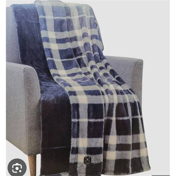 Berkshire Blanket & Home Co. Heated Faux Throw, Blue Plaid 50" x 60"