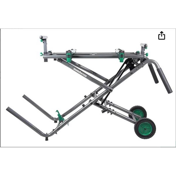 Metabo HPT Miter Saw Stand, Fold and Roll, Large 8-Inch Rubber Wheels, Heavy-Duty Tubular Steel Cons