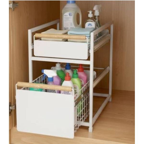 Mesa 2-Tier Organizer with Sliding Drawers and Metal Frame