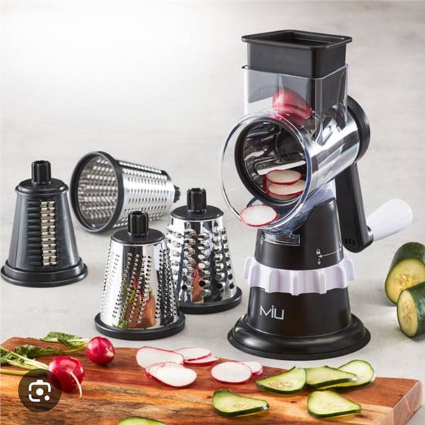 Mu Rotary Food Grater with 3 Interchangeable Stainless Steel Blades
