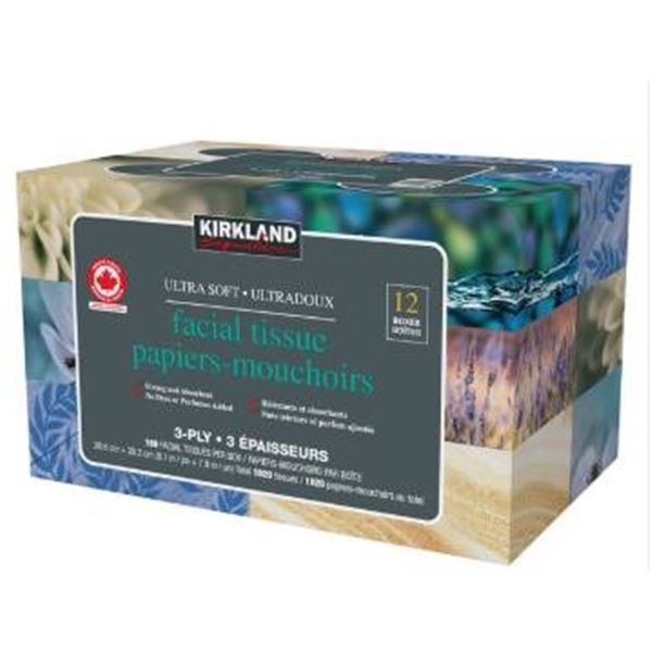 Kirkland Signature Ultra Soft Facial Tissue, 12-Pack, 2-Ply