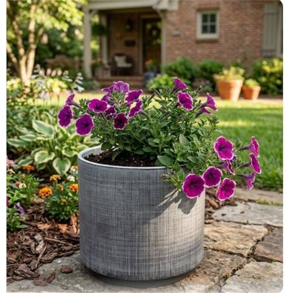 Rivet Rustic Textured Stoneware Planter, Dark Grey, 10 Inches