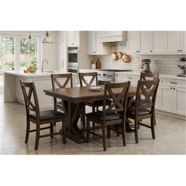 Wooden Dining Table With Six Chairs Featuring Crossback Design