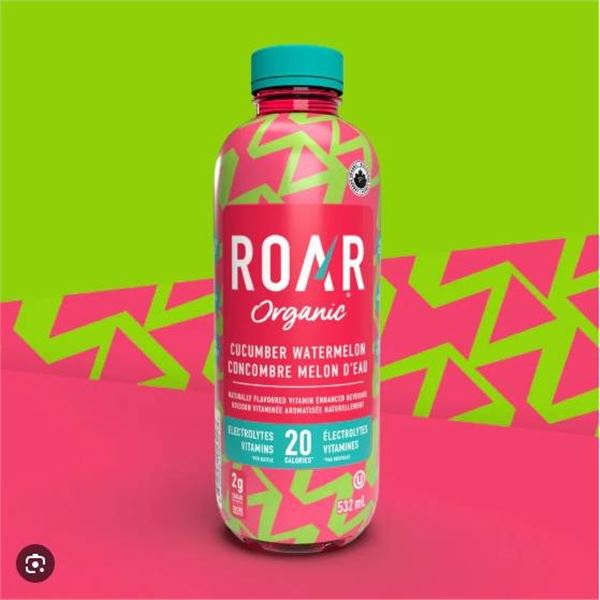 12 x 532ml Bottles of ROAR Organic Drink - Cucumber Watermelon