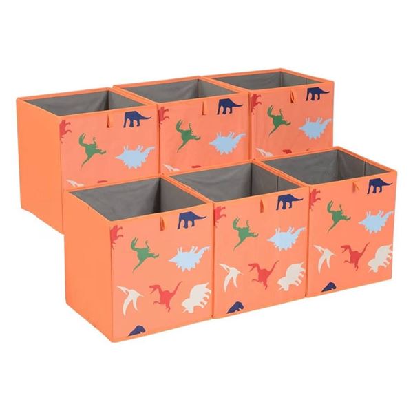 Amazon Basics Collapsible Fabric Storage Cube Organizer Bins, 6-Pack, Dino Squad