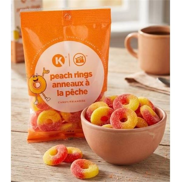 K Peach Rings Candy, 12 Packs of 155g Each, Bilingual Labeling