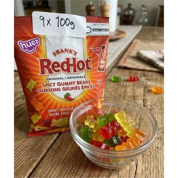 Frank's RedHot Spicy Gummy Bears, 9 Packs of 100g Each